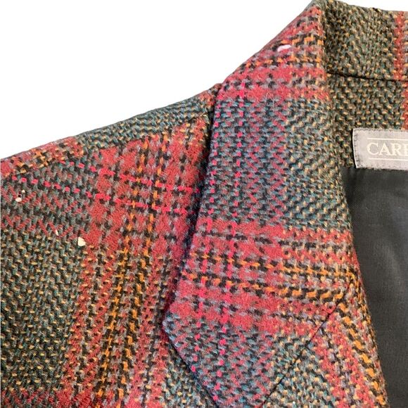 Vintage Plaid Wool Blazer Career Options Red Jacket Size 12 - Picture 4 of 8